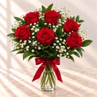 F A Half Dozen Roses in vase